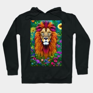 Colorful Lion with flowers surrealist impressionist style Chambala paradise Hoodie